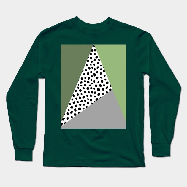 Geometric Polka Dot, Black, Sage and Olive Green Long Sleeve T-Shirt by OneThreeSix